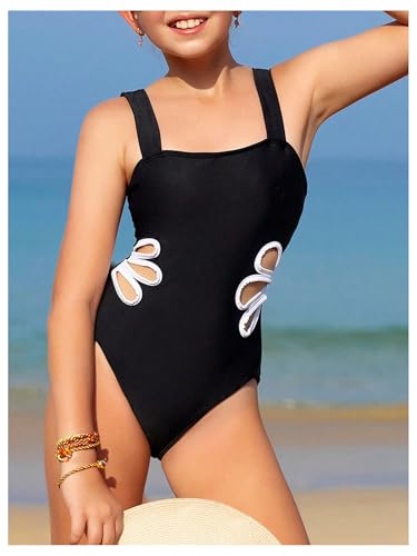 Girl's Colorblock Cut Out One Piece Swimsuit Y2K Sleeveless Bathing Suits Swimwear Beachwear3