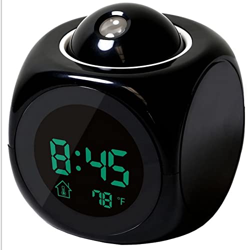 Projector Table Clock, Multifunction Projector Table Clock Reusable Plastic USB Charging Led Voice Function Projection Alarm Clock for Bedroom(Black)