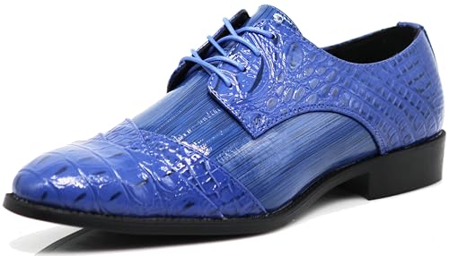 Image of STW Men's Alligator Crocodile Print Oxfords Fashion Lace Up Dress Shoes