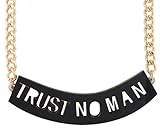 Goldtone with Black Trust No Man Pendant with a 20 Inch Adjustable Link Necklace