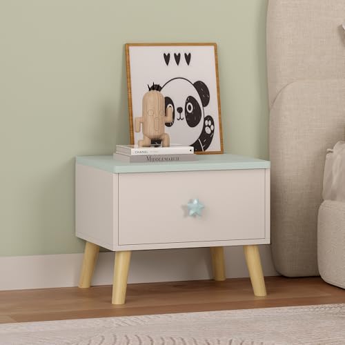 [en.casa] Nachttisch Kinder Sandnes Nachtkästchen 31 x 38 x 30 cm mit Schublade Nachtkommode Beistelltisch für Kinderzimmer Holzbeine...