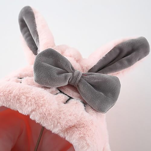 Toddler Baby Girls Winter Jacket Bunny Ear Hoodi𝐞 Fleece Vest with Plush Bag Thick Warm Comfy Fuzzy Button Puffy Jacket3