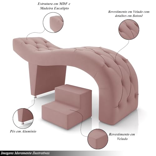 Maca de Estética para Massagem Cílios Fixa Lash Estofada com Escada Veludo Rose G83 - Gran Belo