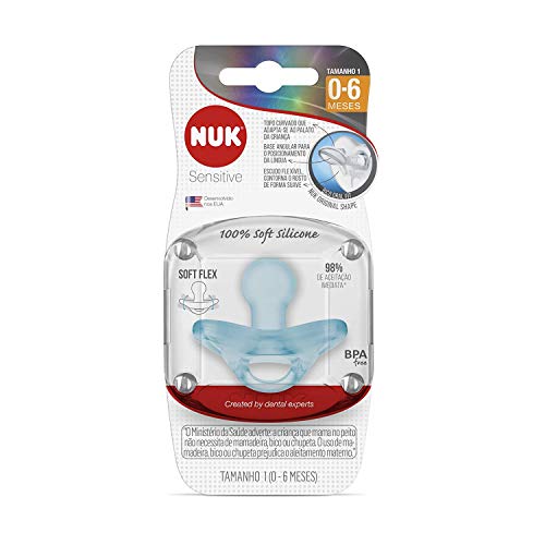 NUK Chupeta Sensitive Soft 100% Silicone Boy S1 - Azul Tam 1 (0-6 Meses)