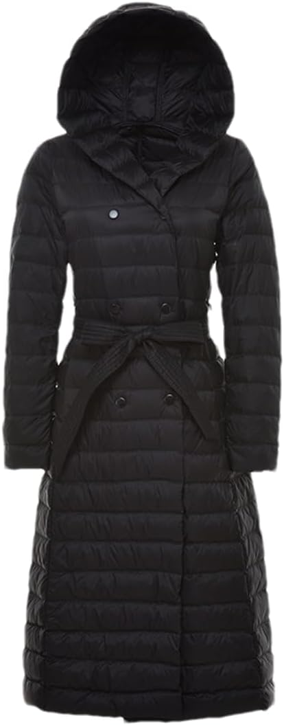 Adhdyuud Women Long Duck Down Jacket Winter Feather Warm Slim Windbreaker Casual Hooded Outerwear