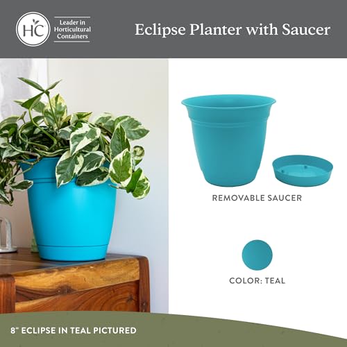 Pot de fleurs pour terrasse et salon bleu sarcelle avec soucoupe Eclipse