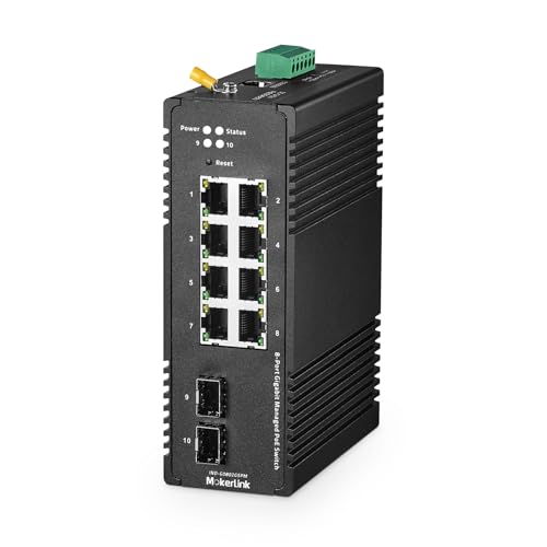Image of MokerLink 8 Port Gigabit PoE Industrial DIN-Rail Ethernet Switch Managed, 2 SFP Ports, IEEE802.af /at 96W PoE+ Power, Web L2+ Managed IP40 Network Switch (-40 to 185F), with Power Supply