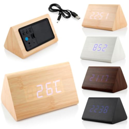 Reloj despertador de madera LED termometro integrado y tactil 6