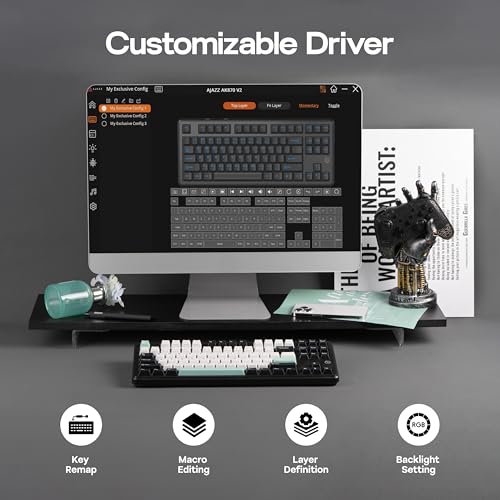Image of MechLands AJAZZ AK870 V2 TKL Gasket Mechanical Keyboard, BT5.0 /2.4GHz /USB-C Wireless Gaming Keyboard with 10000mAh Battery, RGB Backlits, 5-Layer Padding, NKRO for Win /Mac (Black Green)