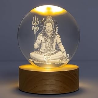 Onward 3D Mahadev Crystal Ball LED Night Lamp, Lord Shiva Design with Wooden Base, Spiritual Table Lamp for Home Temple, G... Price In India