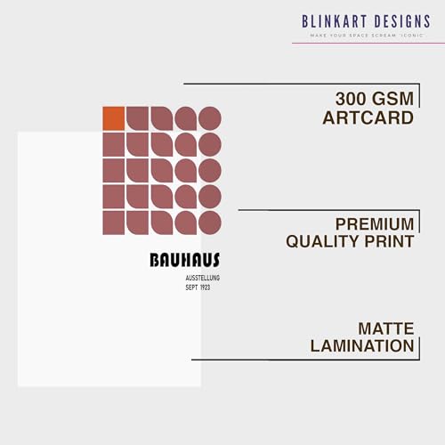 Image of BLINKART Vintage Bauhaus Retro Geometric Aesthetic Poster Gallery | Colorful Wrap Framed For Home Office Studio Living Room Modern Art Studio Decoration Abstract Shapes | (d68) | 13x10 Inch