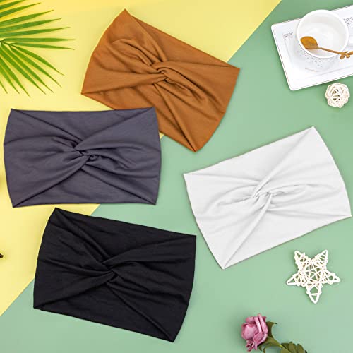 Image of DRESHOW 4 Pack Turban Headbands for Women Wide Vintage Head Wraps Knotted Cute Hair Band Accessories