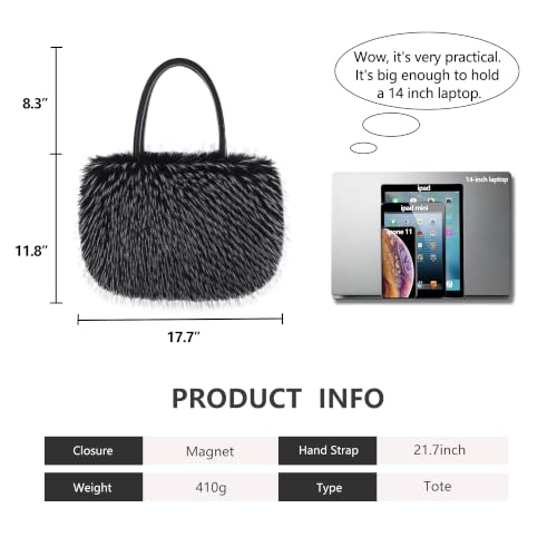 Image of Women's Fuzzy Tote Bag Curly Handbag Furry Shoulder Bag Large Plush Top Handle Purses Winter