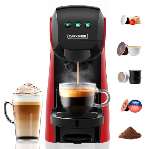 Warriors1 Macchina da Caffè Capsule 5in1 per Nespresso OL, Dolce Gusto, Lavazza A Modo Mio, FAP Espresso Point e Caffè Macinato, 20bar, 0,8L, Calore e Quantità Regolabili, Compatta per Casa e Ufficio