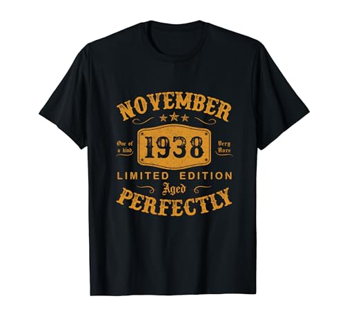 Noviembre 1938 86 Años Cumpleaños Hombre Vintage 1938 Camiseta