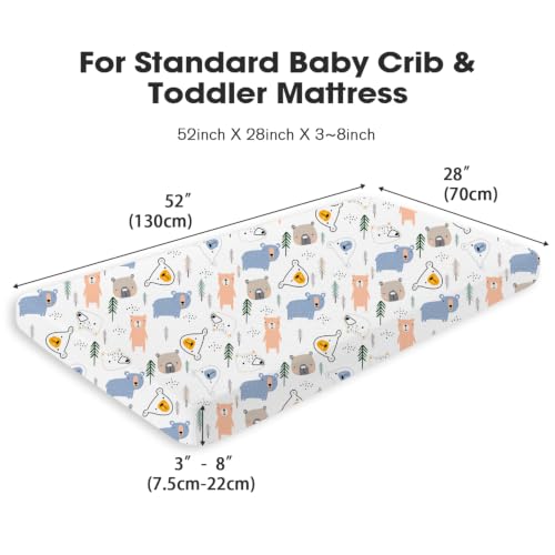 Image of Little Grape Land Muslin Crib Sheets Fitted for Boys and Girls 2 Pack, 100% Cotton Baby Bed Sheets Soft Breathable, Neutral Fitted Baby Mattress Sheets for Standard Crib (Bear, Crib Sheets)