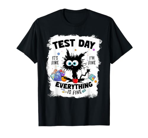 Test Day Funny Stressed Cat Teacher Student Kids Testing Day T-Shirt