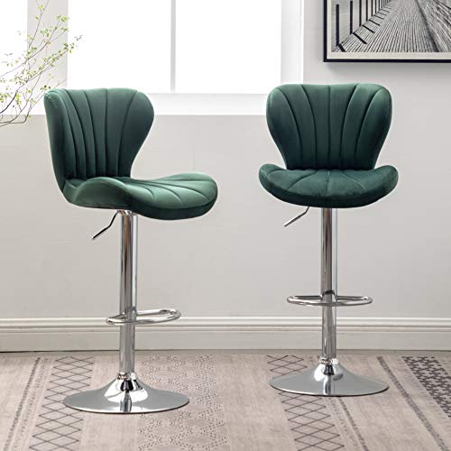 Roundhill Furniture Ellston Velvet Adjustable Swivel Barstools, Set Of 2, Green #TOP1