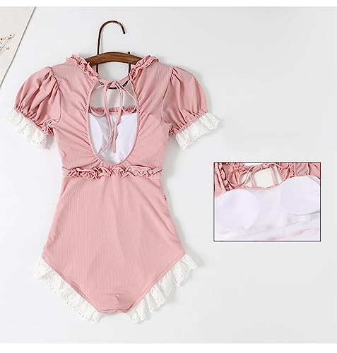 One Piece Swimsuit Women Teens Tummy Control Short Sleeve Kawaii Strawberry Vintage Ruffle Ruched Bathing Suit4