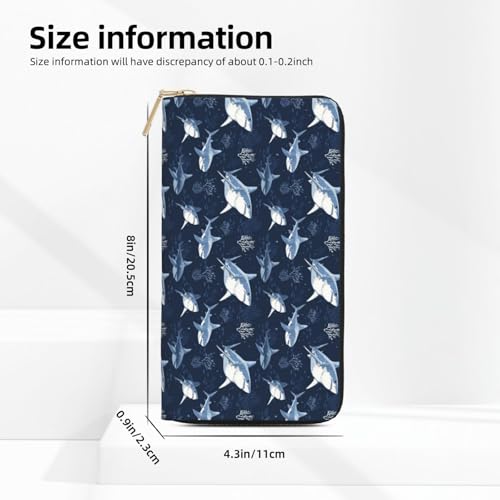 Leather Thin Slim Wallets for Women & Men - Blue Sharks Print Card Wallet Holder with Zipper2