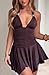 OOQONQ Women's Sexy Deep V Neck Halter Backless Mini Dresses Party Cocktail Summer Beach Vacation Dress (US, Alpha, Large, Regular, Regular, Brown)