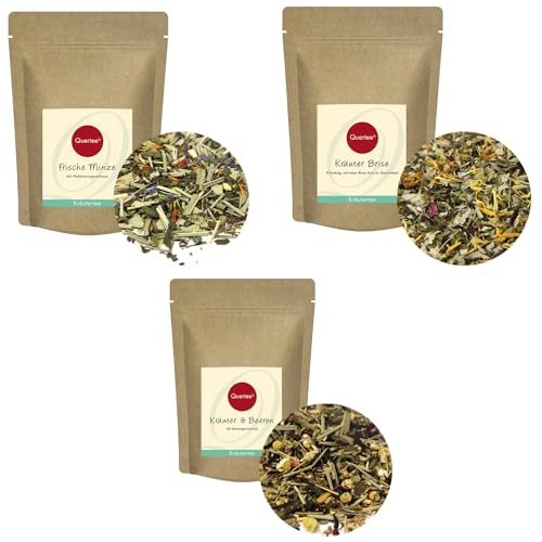 Kräutertee Probierset 3 x 50 g Kräutertee Geschenkset - Sorten: Frische Minze, Kräuter Brise, Kräuter & Beeren - Kräutertee loser Tee von Quertee (150 g)