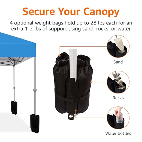 Amazon Basics Outdoor Pop Up 10 x 10 Canopy Tent for Events, Portable with Easy Setup, Sun Shelter for Outdoor Activities, Includes Wheeled Carry Bag, 8 Pegs, 4 Ropes, 4 Weighted Bags, Blue view 2