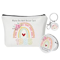 40 Geburtstag Frauen inklusive Kosmetiktasche für Frauen Taschenspiegel und Schlüsselanhänger, 40 Geburtstagsgeschenk Make-up Tasche(1985) Geschenkideen für Damen Freund Kollege zum 40. Geburtstag