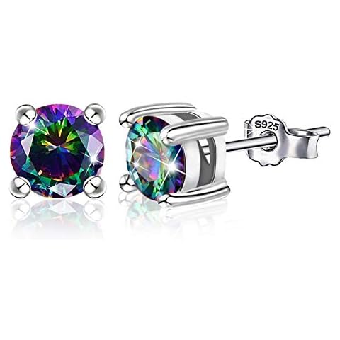 Stud Earrings for Women, White Gold Plated Sterling Silver Hypoallergenic Nickel Free Stud Earring with Round Colorful Black Cubic Zirconia, Dainty Studs Earrings with CZ Gifts for Women Cover