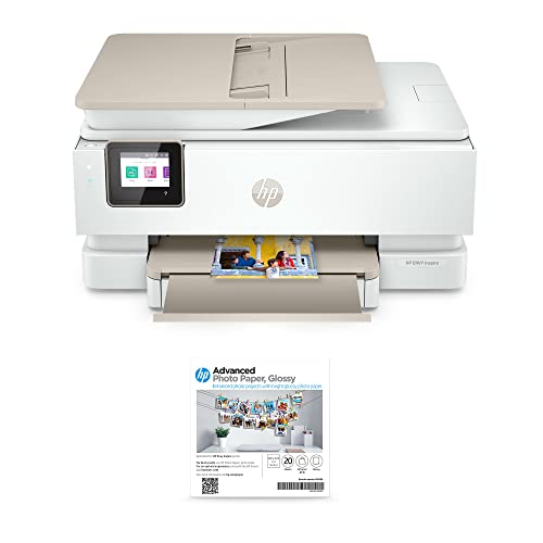 Image of HP Envy Inspire 7955e Wireless Color All-in-One Printer with Bonus 6 Months Instant Ink with HP+ (1W2Y8A) and Advance Photo Paper,-Glossy, 5x5 in, 20 sheets (49V50A)