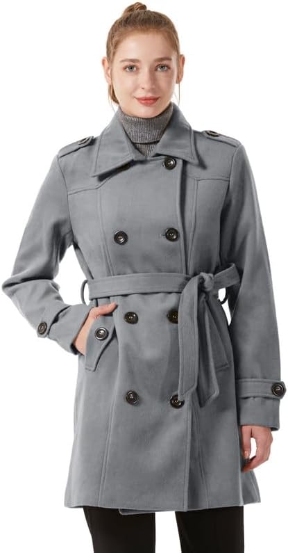 KVE Women's Classic Double Breasted Pea Coat Winter Mid-Long Slim Trench Coat with Belt - Image 5