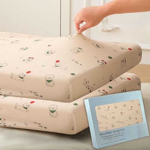 Image of SDY Dog Jersey Crib Sheets, Cute Animal Crib Sheets for Standard CribMattress&Toddler Bed Mattress Cover,2 Packed, Size52 x28 x8, Super Soft Jersey Fitted Sheet for Baby Boys and Girls