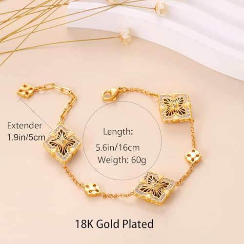 18K Gold Plated Four Leaf Clover Bracelet for Women, Reversible Lucky Charm Jewelry with Adjustable Link Chain, Double-Sided Blue Enamel Bracelet Gift for Birthday, Anniversary, Christmas2