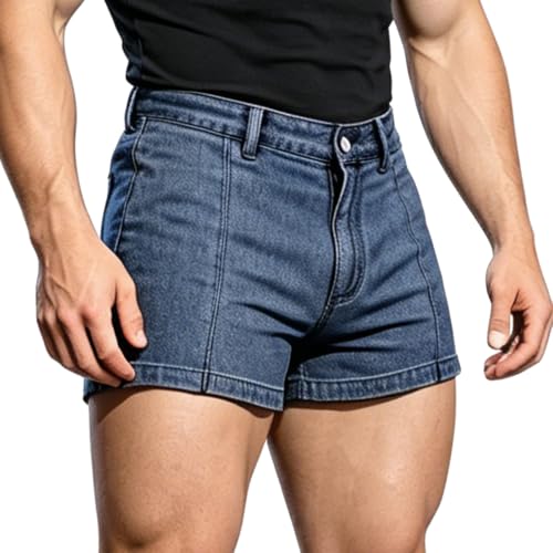 Short de jean pour homme à déchirures style clubwear et plage en denim taille haute