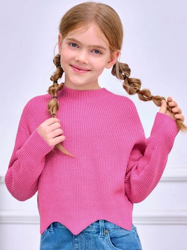 Haloumoning Girls Mock Neck Sweaters Kids Fall Fashion Long Batwing Sleeve Rib Knit Pullover Clothes 5-14 Years3