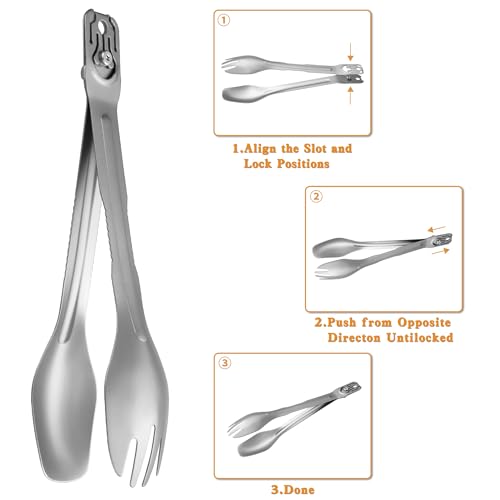 5-in-1-Camping-Utensils-Detachable-Cutlery-Portable-Silverware-Stainless-Steel-Flatware-Multitool-Set-Tongs-Spork-Spoon-Knife-for-Backpacking-Hiking-Picnics-with-Carrying-Bag-Carabiner