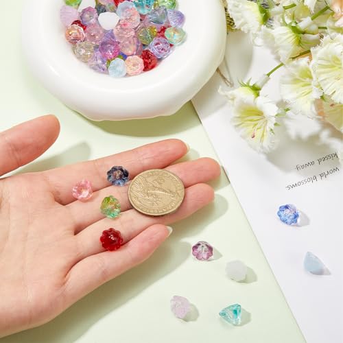 SOFPLATE 1 Box 100Pcs Glass Flower Bead Lotus Pod Beads Bulk Colorful Transparent Lotus Flower Shape Crystal Loose Bead End Caps for jewellery Making Beads Supplies DIY Bracelet Necklace Earrings Craf - Image 3