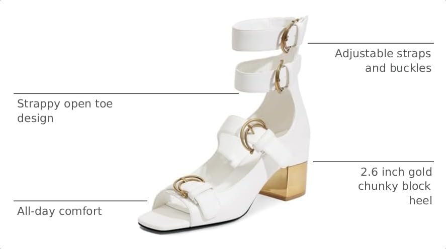 Image of LOCERICH Womens Heeled Sandals Chunky Block Heels Open Toe Strappy Comfortable Ankle Strap Gold Low Heel Dress Shoes for Women - Office, Date, Party, Summer Casual Outings