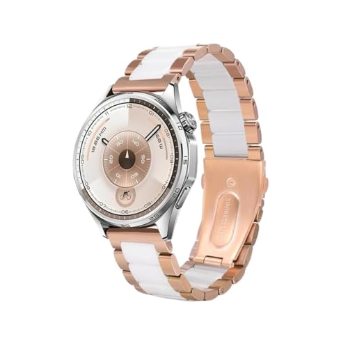 に適合22mmメタルセラミックストラップ、Huawei Watch GT6 Pro GT5/4/3 46mm、Amazfit GTR 4/Balance 2、Garmin 970/965用(Rose gold white,For Huawei GT5 GT