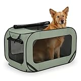 Hundebox Faltbar Hundetransportbox, 94 * 53 * 53 cm, Faltbar Katzen Transportboxen, stabile Transportbox für Katzen & Hunde bis 25kg, Auto Haustiertransportbox für Unterwegs & Zuhause (Grün)