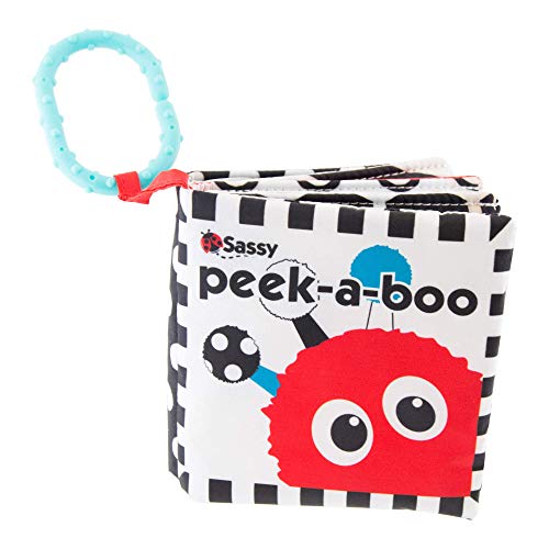 Sassy Peek-a-Boo Activity Book with Attachable Link for On-The-Go Travel, Sensory Play, Black &...
