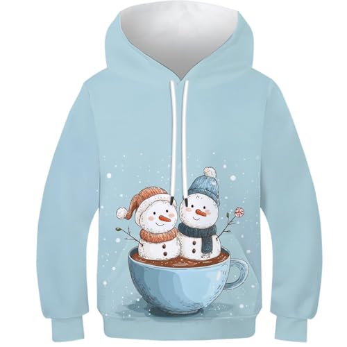 Pull à capuche bonhomme de neige imprimé 3D pour enfant de 8-10 ans avec poche