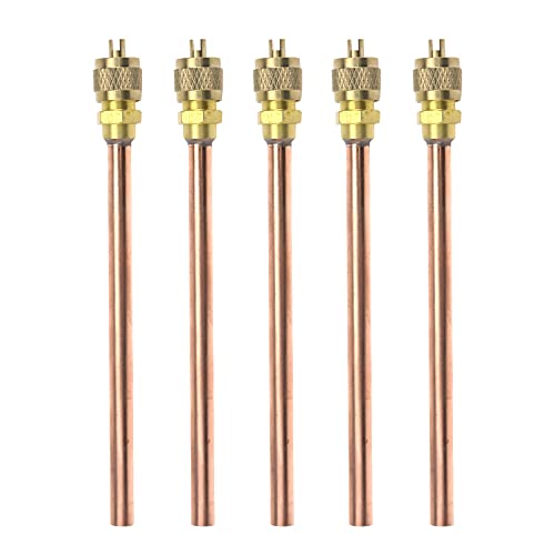Tighall 5Pcs Service Access Valve, 1/4" Sae X 1/4" Od X 4.5" Heavy Duty Brass Copper Charging Valve For Air Conditioner Refrigerant System, Air Conditioning Line Repair Tools #TOP30