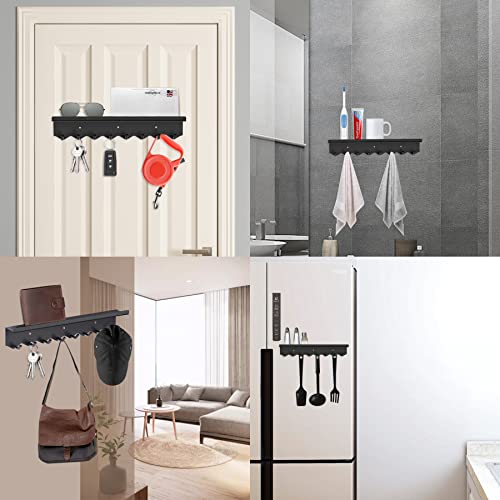 Volnamal Premium Magnetic Key Holder For Refrigerator - Heavy Duty Magnet, Stainless Wall Mounted Key Rack With Mail Organizer For Home, Adhesive Key & Mail Holder Hanger - 8 Hooks (Black) #TOP6