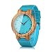 BOBO BIRD Men's Bamboo Wooden Watch with Blue Cowhide Leather Strap Casual Watches for Groomsmen Gift with Box