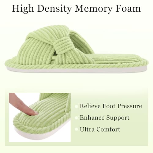 Image of Evshine Summer House Slippers for Women Corduroy Cross Bow Indoor Slippers Open Toe Slip On Bedroom Shoes with Memory Foam
