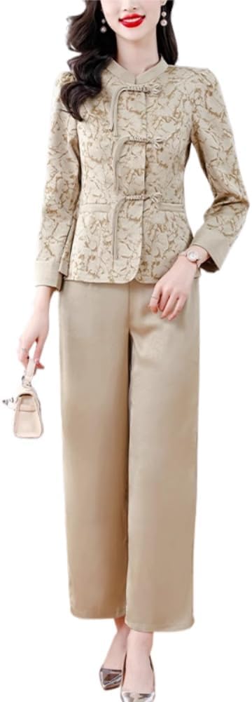 New-Chinese style national suit for mother autumn longsleeved button- top and pants twopiece set