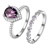 Oidea Amethyst Ring for Women: 3CT Tear Drop Shape Cubic Zirconia Eternity Promise Ring Set for Her Stackable Statement Engagement Wedding Ring Band Size 7