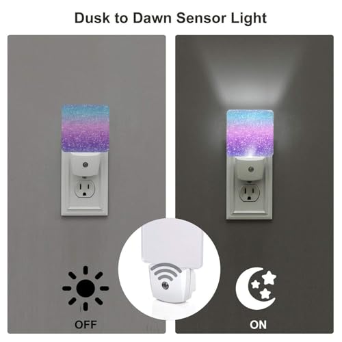 Image of Colorful Rainbow Lightpurple and Pink and Blue LED Plug-in Night Lamp 2 Piece Set, Auto Sensor Emergency Nightlights Set of 2 for Dawn /Dusk Bedroom Kitchen Bathroom Stairs Hallway Toilet