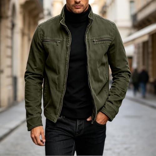 Workwear Jacket for Men Stand Collar Full Zip Zipper Top with Pocket - image 5